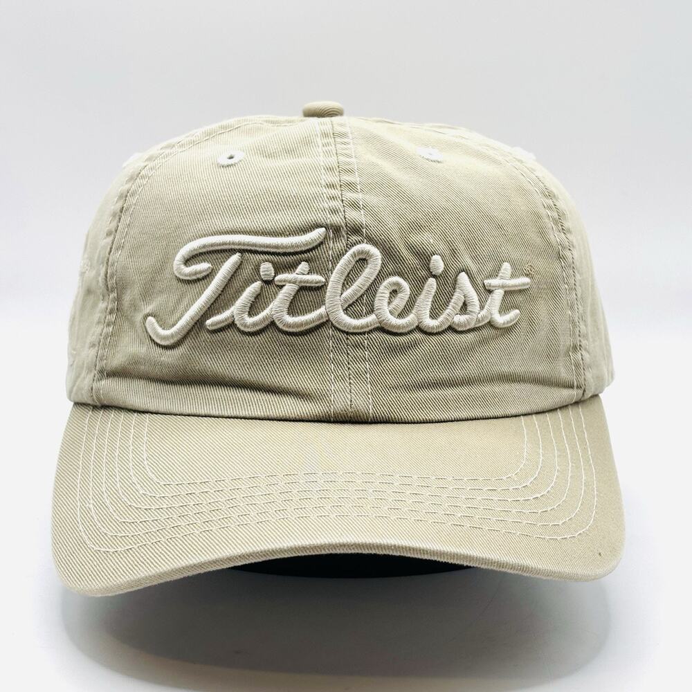 Titleist Khaki Adjustable Golf Hat Cap Embroidered Logo 100% Cotton